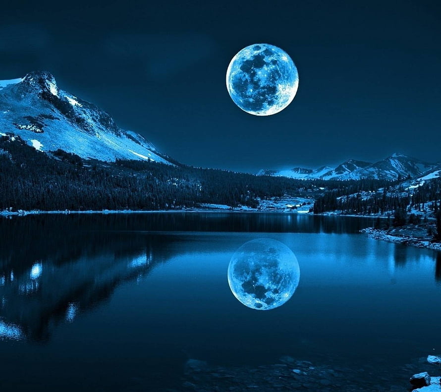 Full Moon Reflection on a Serene Mountain Lake at Night HD wallpaper