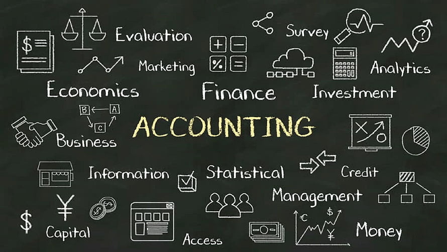Accounting Business Concept Chalkboard with Finance and Economics Icons HD wallpaper