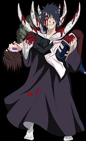 Obito Uchiha and Rin Nohara Anime Render with Blood and White Horns HD phone wallpaper