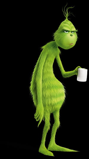 Grinch Holding White Mug on Black Background HD phone wallpaper