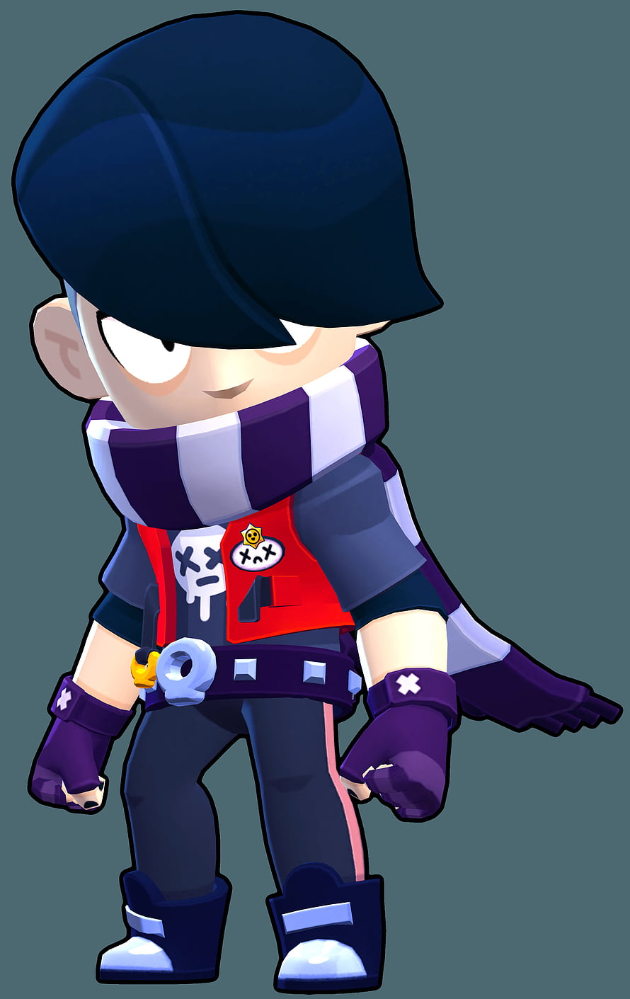 Edgar from Brawl Stars in a 3D chibi render with a purple scarf and red vest HD phone wallpaper