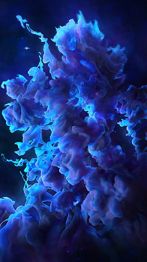 Vibrant Blue Ink Clouds Swirling in Dark Water Abstract Art HD phone wallpaper