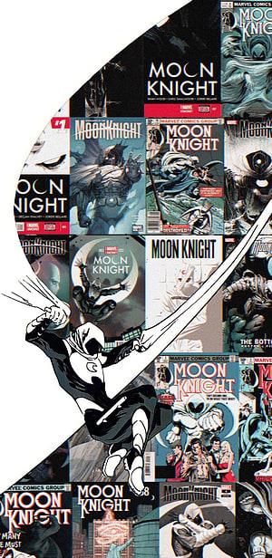 Moon Knight Dynamic Action Pose Over Vintage Marvel Comics Cover Collage HD phone wallpaper