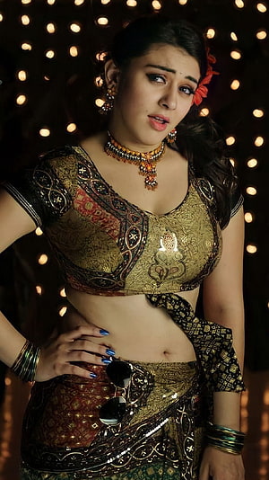 Hansika Motwani in Traditional Gold and Red Ethnic Wear with Festive Jewelry HD phone wallpaper