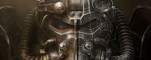 Fallout 4 Power Armor Chest Plate Close-Up with Wireframe Overlay HD wallpaper