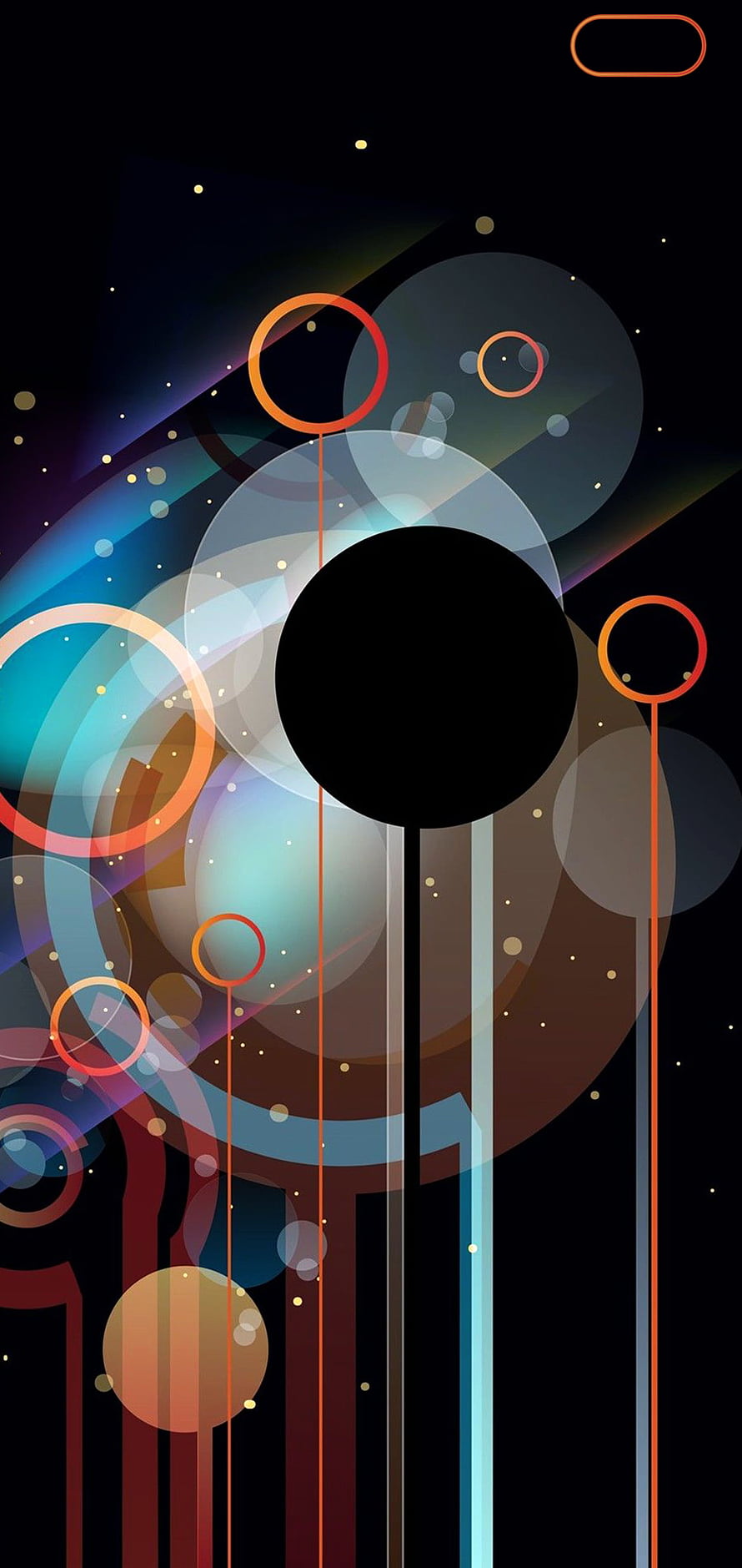 Abstract Geometric Space Wallpaper with Neon Circles and Dark Void HD phone wallpaper