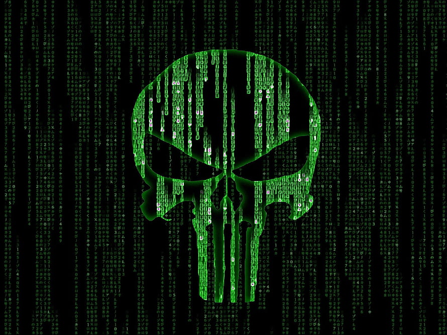 The Matrix Digital Rain Skull with Green Code on Black Background HD wallpaper