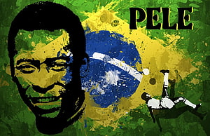 Pele Brazil Football Artwork Portrait and Action Silhouette HD wallpaper