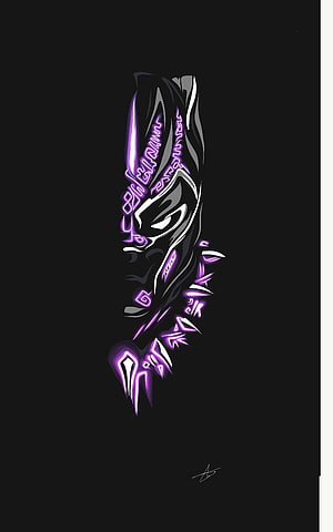 Black Panther Tribal Tattoo Design with Purple Neon Glow on Black Background HD phone wallpaper