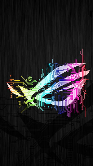 ASUS ROG Circuit Board Logo with Neon Gradient on Dark Background HD phone wallpaper
