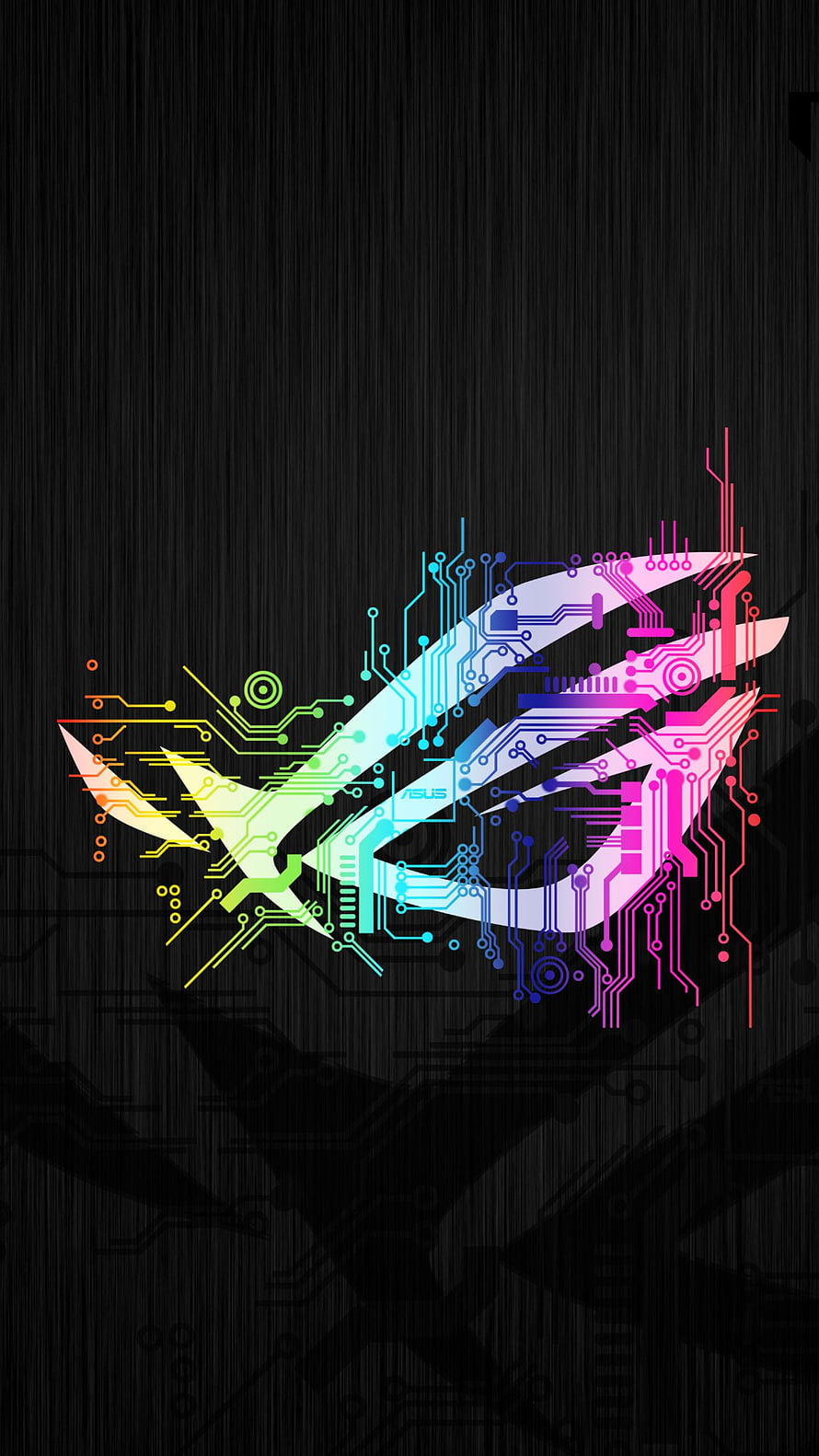 ASUS ROG Circuit Board Logo with Neon Gradient on Dark Background HD phone wallpaper
