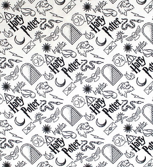 Harry Potter Black and White Line Art Pattern with Hogwarts Icons and Symbols HD phone wallpaper