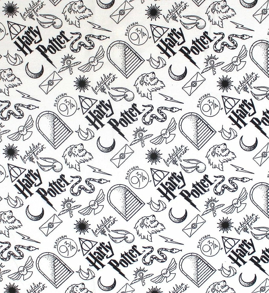 Harry Potter Black and White Line Art Pattern with Hogwarts Icons and Symbols HD phone wallpaper