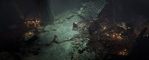 Diablo 4 Dark Dungeon Scene With Armored Character In Gritty Fantasy Environment HD wallpaper