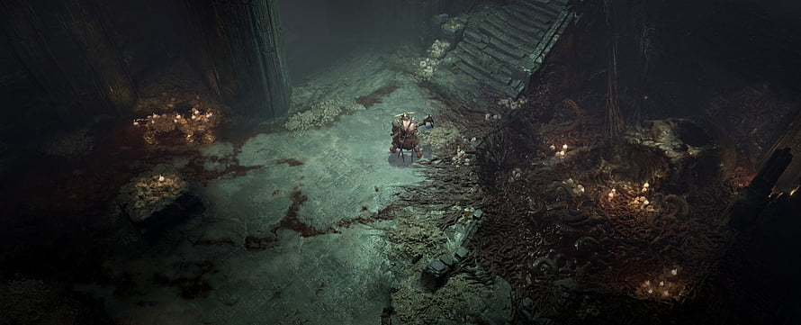 Diablo 4 Dark Dungeon Scene With Armored Character In Gritty Fantasy Environment HD wallpaper