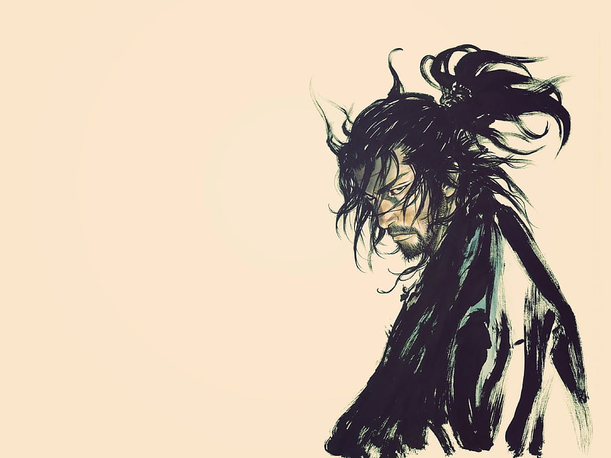 Miyamoto Musashi Ink Wash Portrait in Vagabond Manga Style HD wallpaper