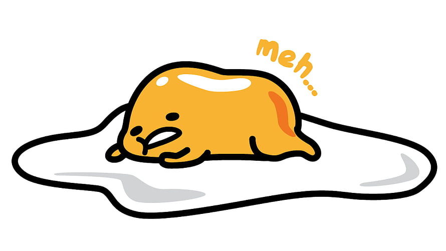 Gudetama the Lazy Egg Lying Flat in a Puddle with Meh Expression HD wallpaper