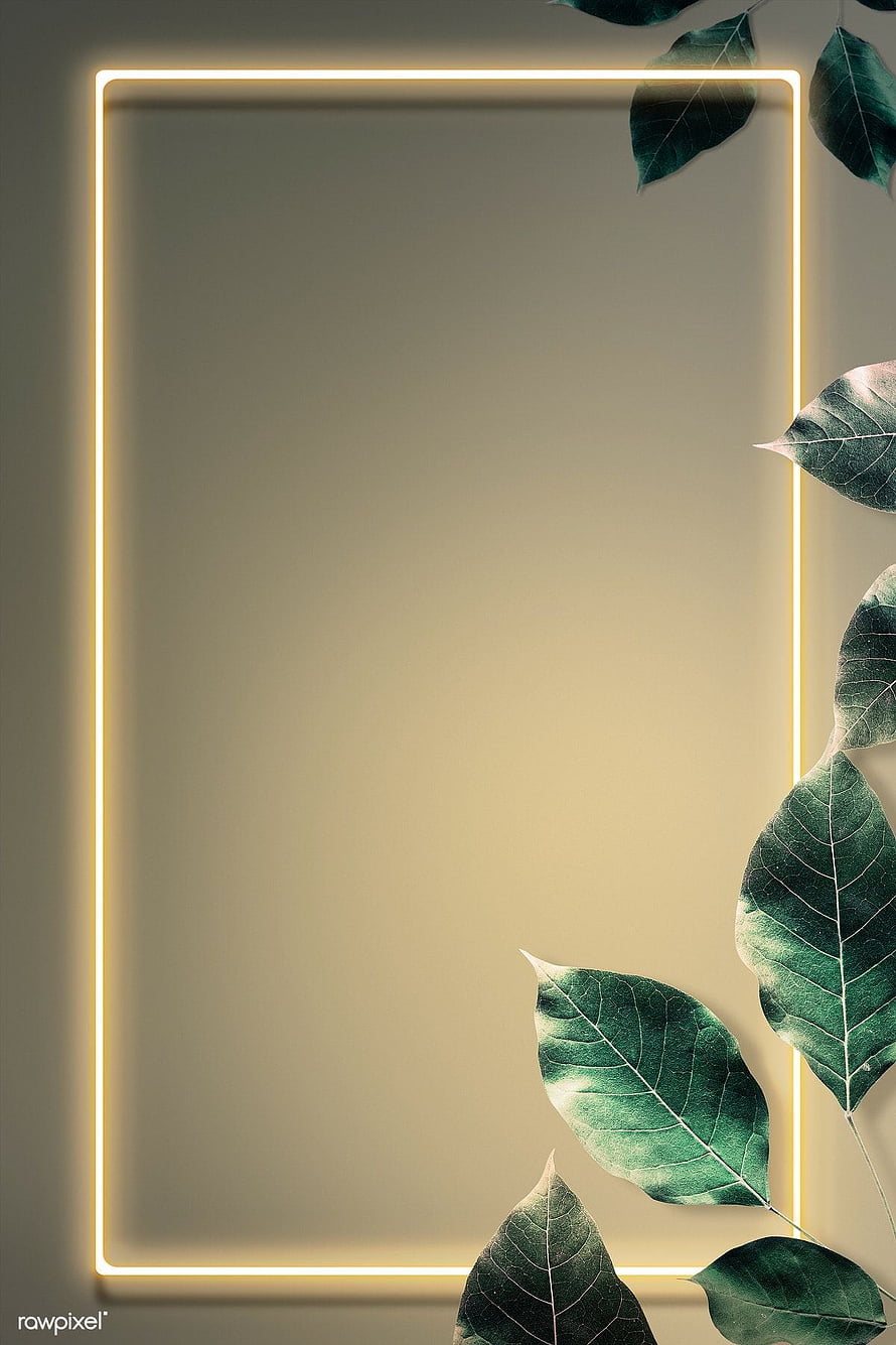 Elegant Neon Frame with Green Leaves on Warm Beige Background HD phone wallpaper