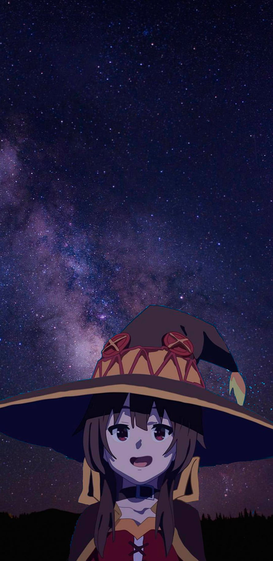 Megumin from KonoSuba Staring Under a Starry Night Sky HD phone wallpaper