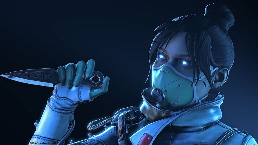 Apex Legends Wraith Heirloom Kunai Render with Glowing Eyes and Gas Mask HD wallpaper