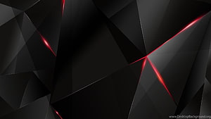 Dark Geometric Abstract Art with Sharp Red Light Streaks on Black Faceted Surfaces HD wallpaper