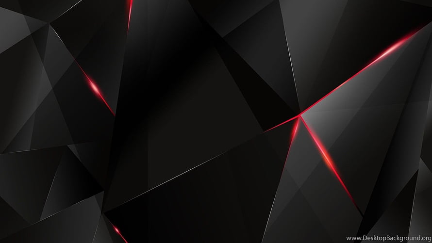 Dark Geometric Abstract Art with Sharp Red Light Streaks on Black Faceted Surfaces HD wallpaper