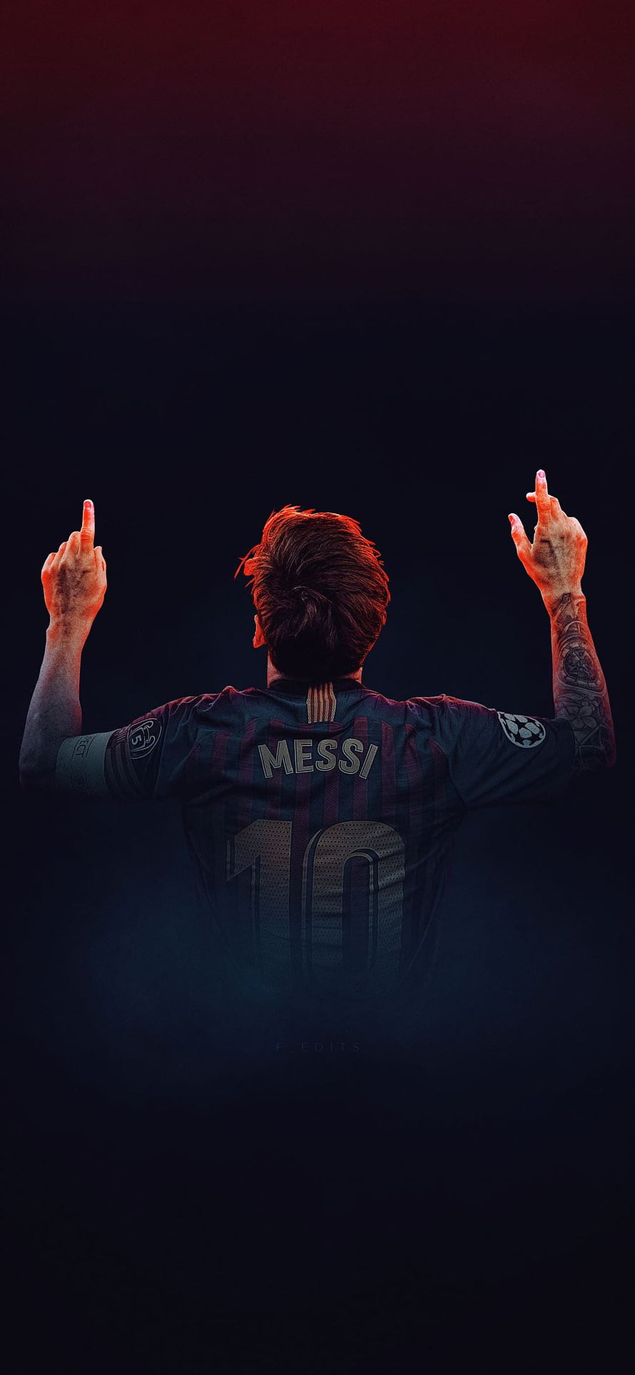 Lionel Messi Barcelona Number 10 Jersey Back View Dramatic Red Lighting HD phone wallpaper