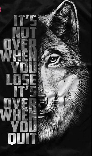 Black and White Wolf Portrait with Motivational Quote on Dark Background HD phone wallpaper