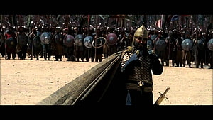 Saladin in Chainmail Armor Addressing a Medieval Army on a Desert Battlefield HD wallpaper