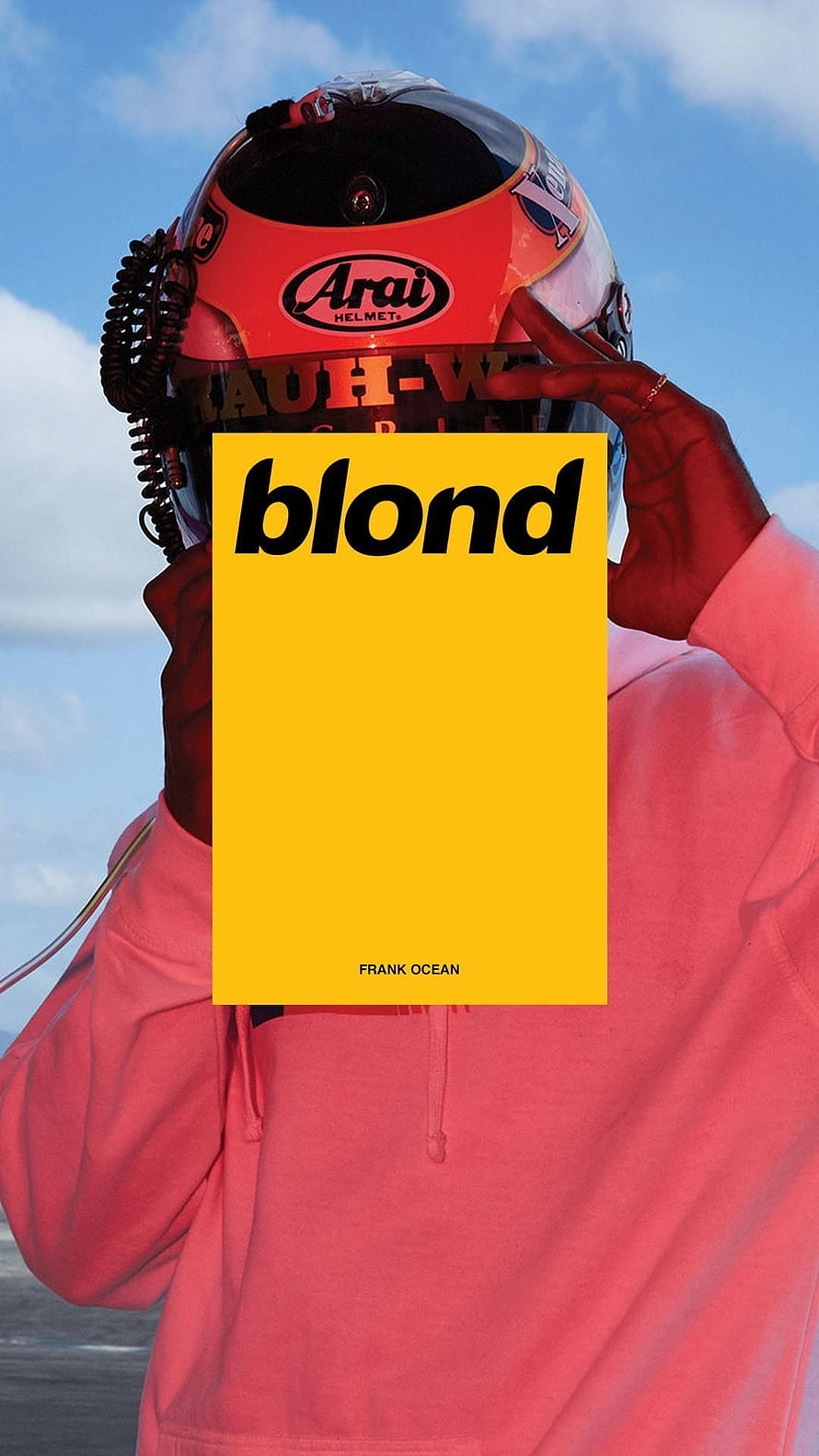 Frank Ocean Blonde Album Cover Art with Racing Helmet and Yellow Typography HD phone wallpaper