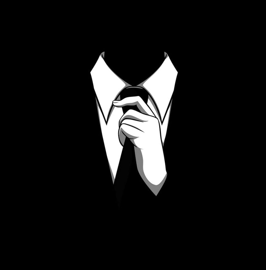 Minimalist Black and White Illustration of a Hand Adjusting a Formal Tie on a Dress Shirt Collar HD phone wallpaper