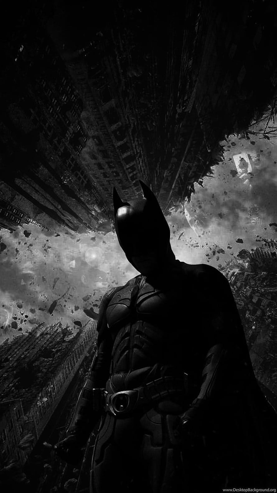 Batman The Dark Knight Silhouette Amidst Urban Destruction and Debris HD phone wallpaper