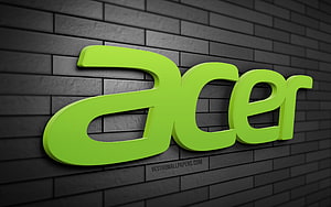 Acer 3D Logo on Dark Gray Brick Wall with Vibrant Green Lettering HD wallpaper