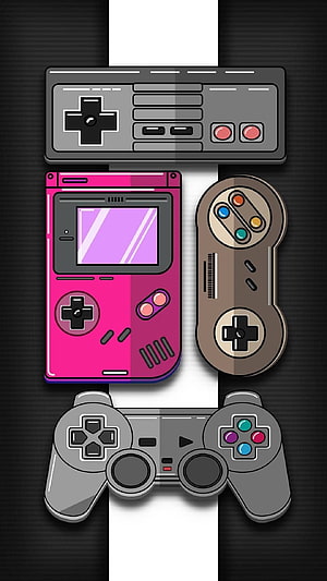 Retro Gaming Controllers and Handheld Consoles Vector Illustration HD phone wallpaper