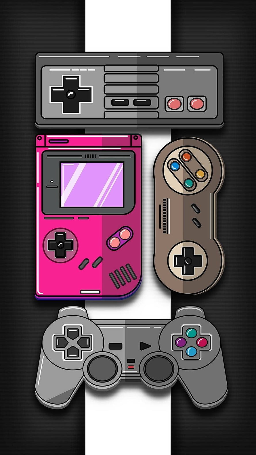 Retro Gaming Controllers and Handheld Consoles Vector Illustration HD phone wallpaper