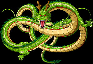 Shenron Dragon Ball Z Anime Dragon Coiled on Black Background HD wallpaper