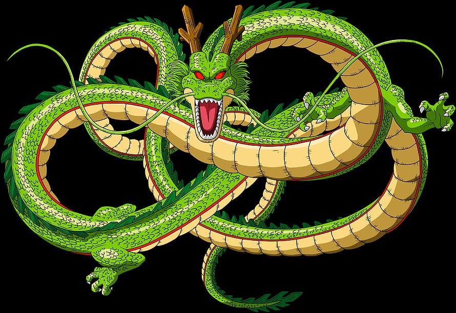 Shenron Dragon Ball Z Anime Dragon Coiled on Black Background HD wallpaper