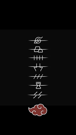 Naruto Akatsuki Cloud Symbol and Hidden Village Emblems on Black Background HD phone wallpaper