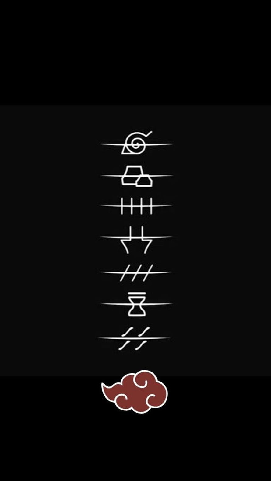 Naruto Akatsuki Cloud Symbol and Hidden Village Emblems on Black Background HD phone wallpaper