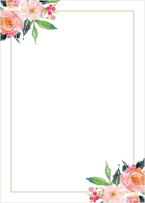 Watercolor Floral Wedding Invitation Frame with Gold Border and Pink Blooms HD phone wallpaper