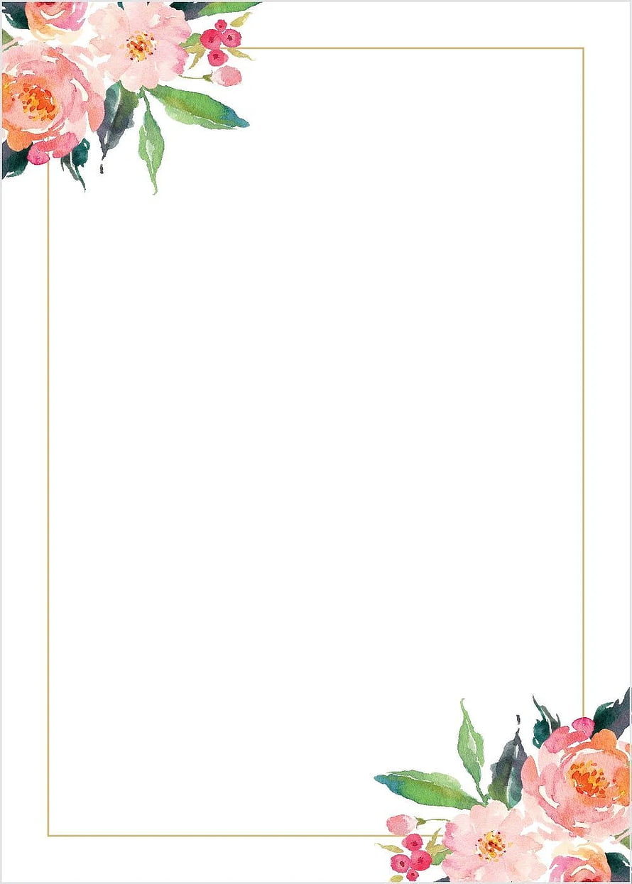 Watercolor Floral Wedding Invitation Frame with Gold Border and Pink Blooms HD phone wallpaper