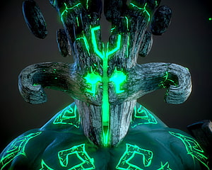 Dota 2 Juggernaut Arcana Set with Glowing Green Runes and Dark Stone Mask HD wallpaper