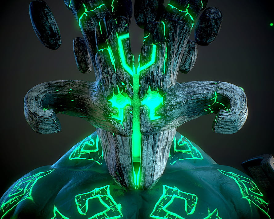 Dota 2 Juggernaut Arcana Set with Glowing Green Runes and Dark Stone Mask HD wallpaper