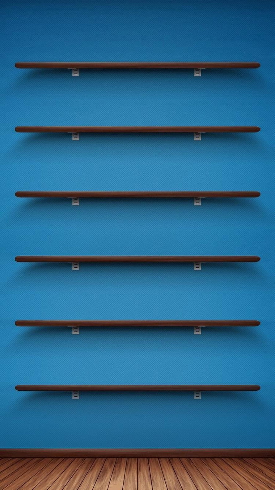 Minimalist Floating Wooden Shelves Against a Vibrant Blue Wall HD phone wallpaper