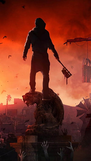 Dying Light 2 Hooded Survivor Standing on Skull in Apocalyptic Wasteland HD phone wallpaper