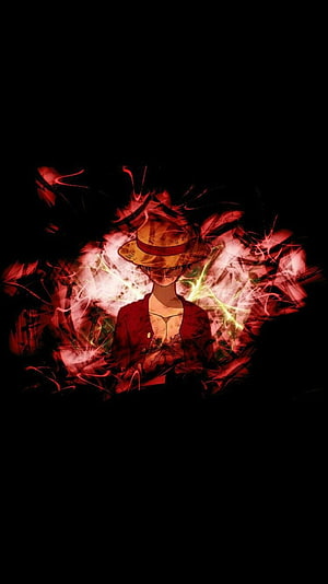 Dark Luffy Anime Character Surrounded by Red Energy and Smoke on Black Background HD phone wallpaper