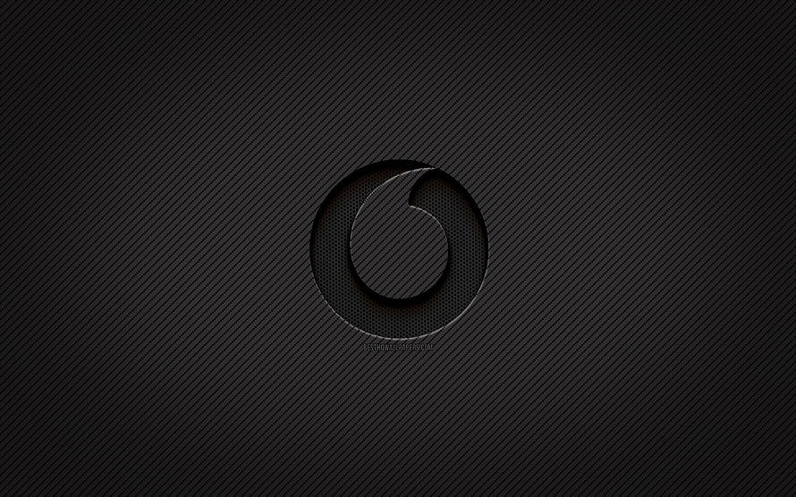 Vodafone Carbon Fiber Logo on Dark Textured Background HD wallpaper