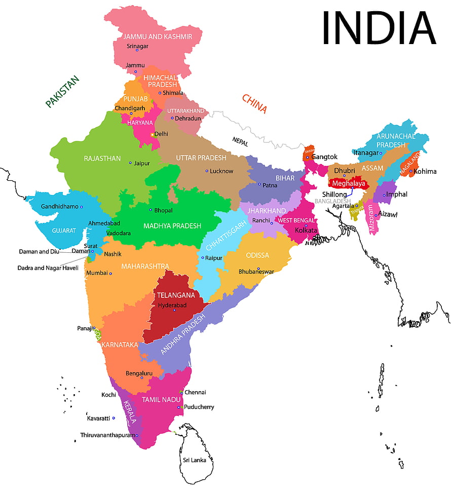 Colorful Political Map of India Showing All States and Major Cities HD phone wallpaper