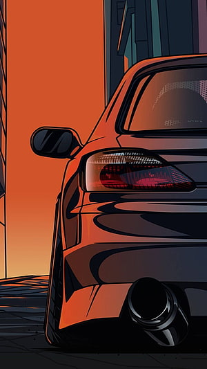 Nissan Silvia S15 Rear Quarter Illustration with JDM Style and Sunset Glow HD phone wallpaper