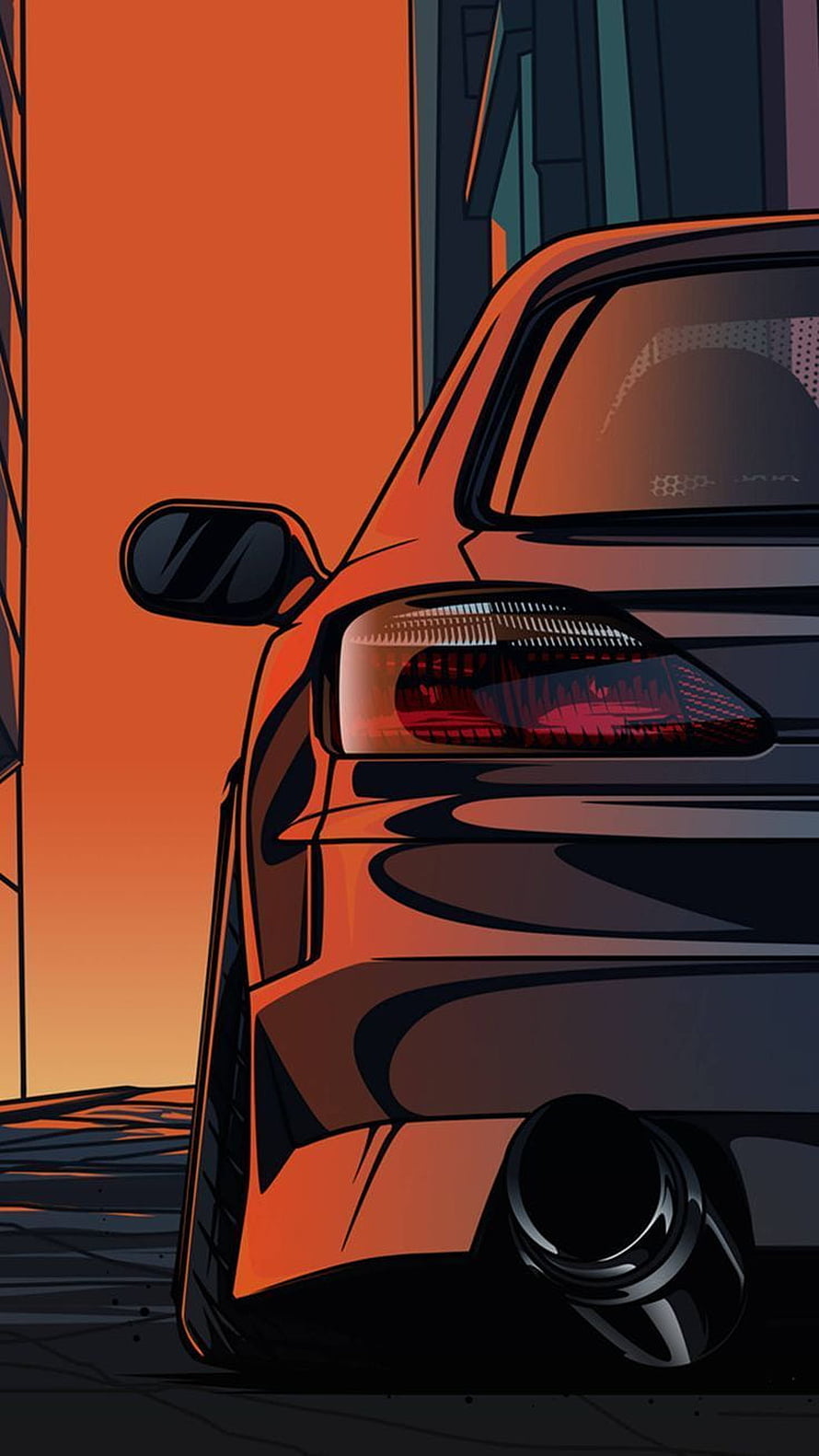 Nissan Silvia S15 Rear Quarter Illustration with JDM Style and Sunset Glow HD phone wallpaper